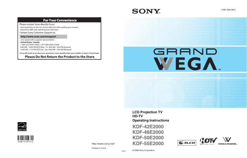 Image de la première page du manuel de l'appareil KDF-42E2000