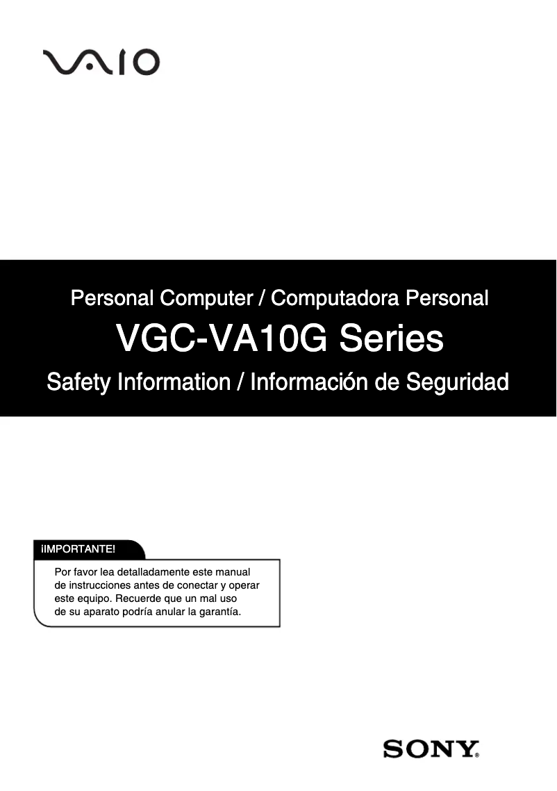 Page 1 de la notice Instructions de sécurité Sony Vaio VGC-VA11G