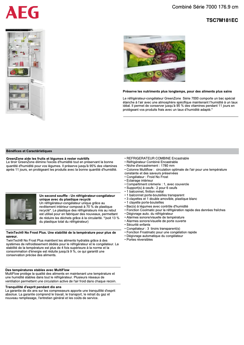 Page n°1 - Fiche technique AEG TSC7M181EC