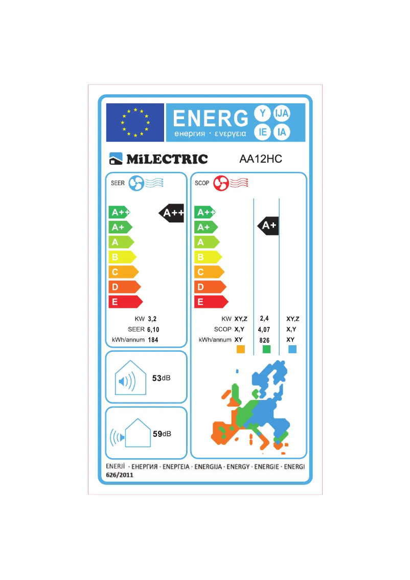 Page 1 de la notice Label énergétique Milectric AA12HC