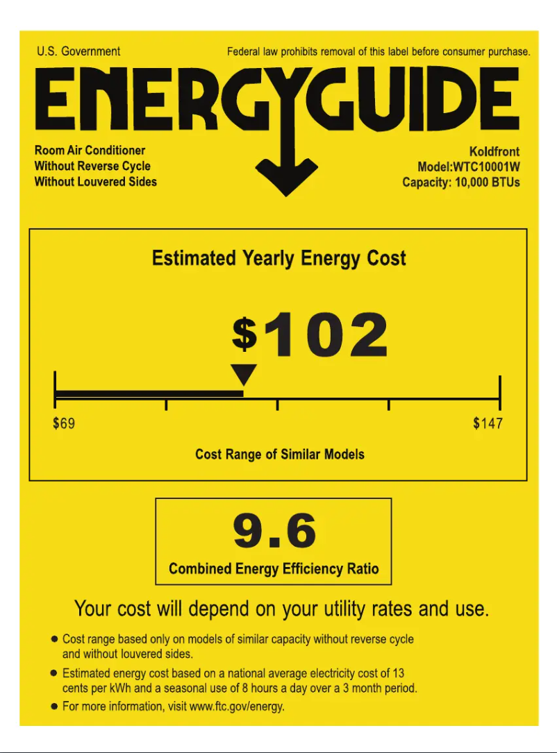 Page 1 de la notice Label énergétique Koldfront WTC10001W