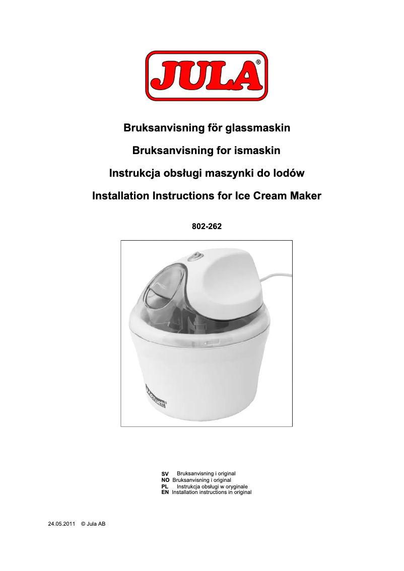 Page 1 de la notice Manuel utilisateur Menuett 802-262