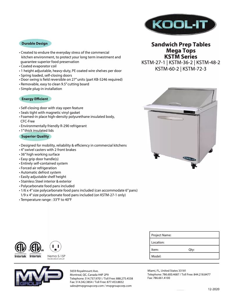 Page n°1 - Manuel utilisateur Kool-It KSTM-72-3