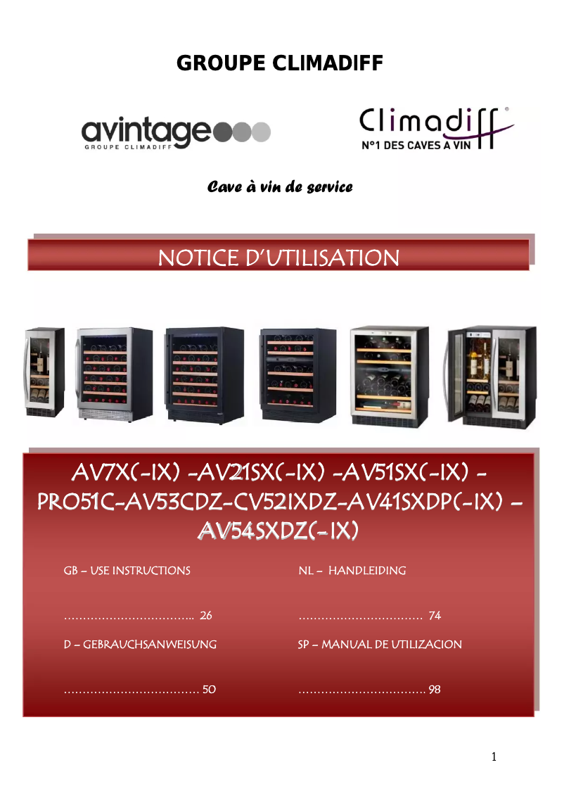 Page 1 de la notice Manuel utilisateur Avintage AV41SXDP