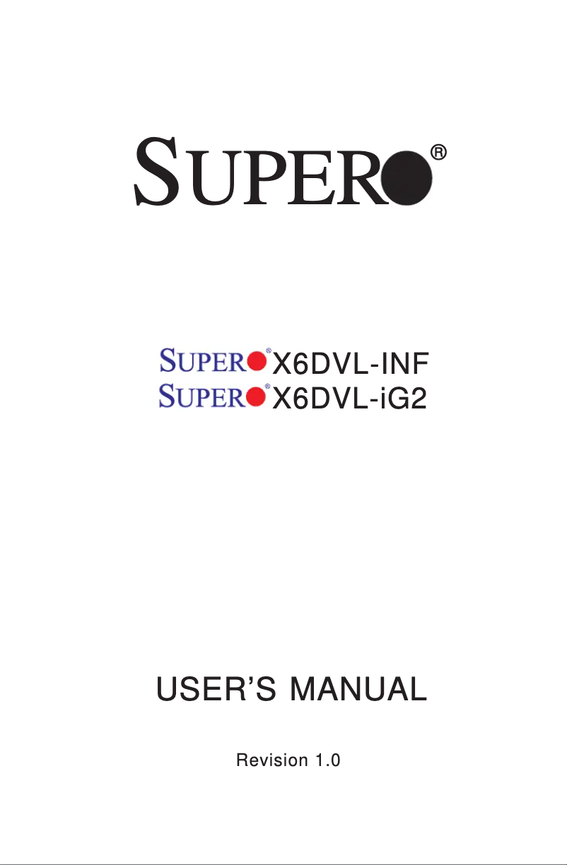 Page 1 de la notice Manuel utilisateur Supermicro X6DVL-INF