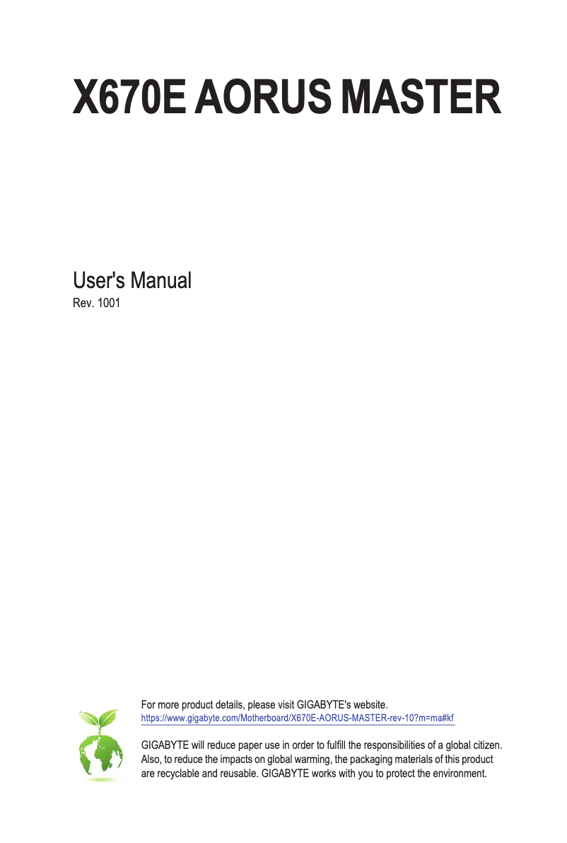 Page 1 de la notice Manuel utilisateur Gigabyte X670E Aorus Master