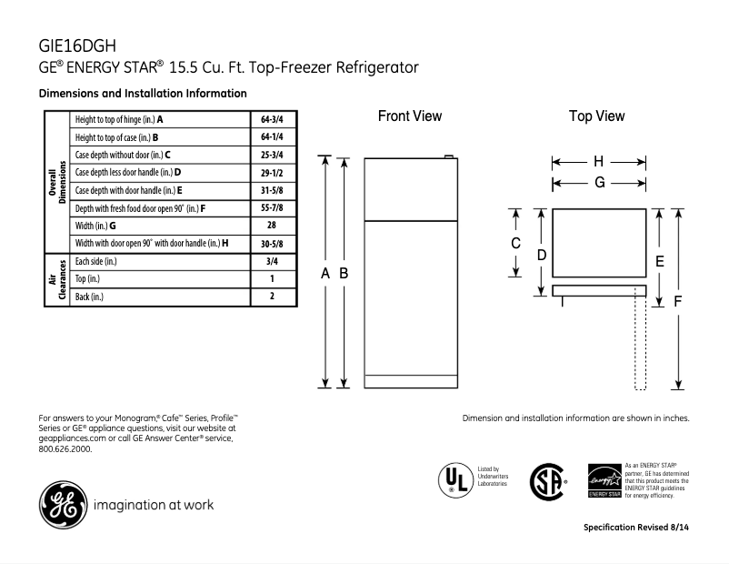 Page n°1 - Fiche technique GE GIE16DGHBB