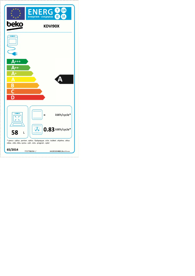 Page 1 de la notice Label énergétique Beko KDVI90