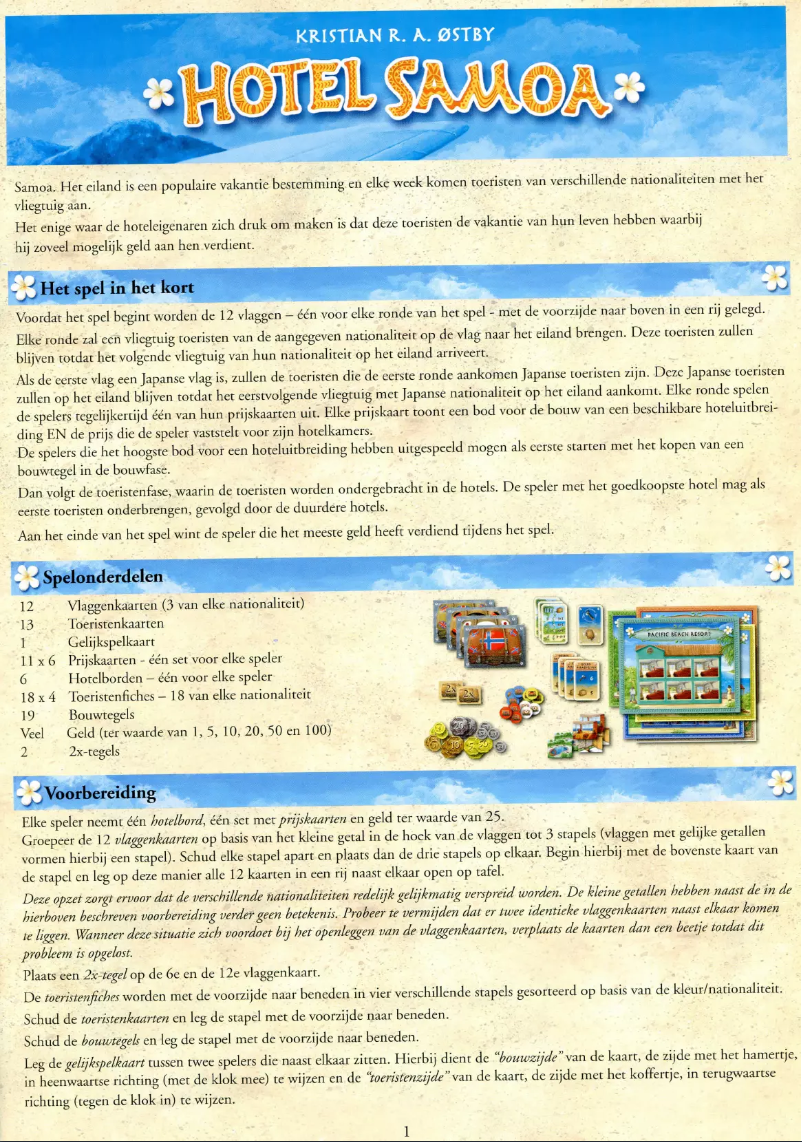 Image de la première page du manuel de l'appareil Hotel Samoa