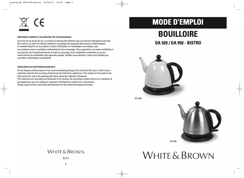 Image de la première page du manuel de l'appareil DA 928