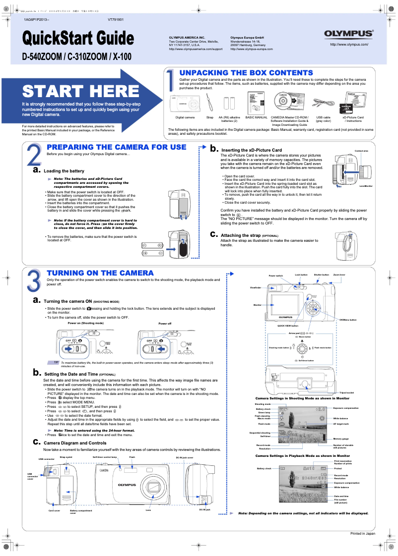 Image de la première page du manuel de l'appareil Camedia C-310 Zoom