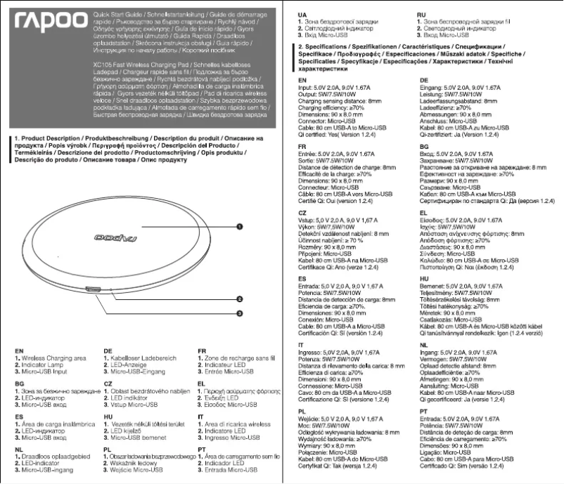 Page n°1 - Manuel utilisateur Rapoo XC105