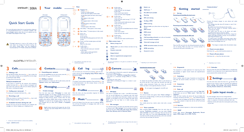 Image de la première page du manuel de l'appareil One Touch 308