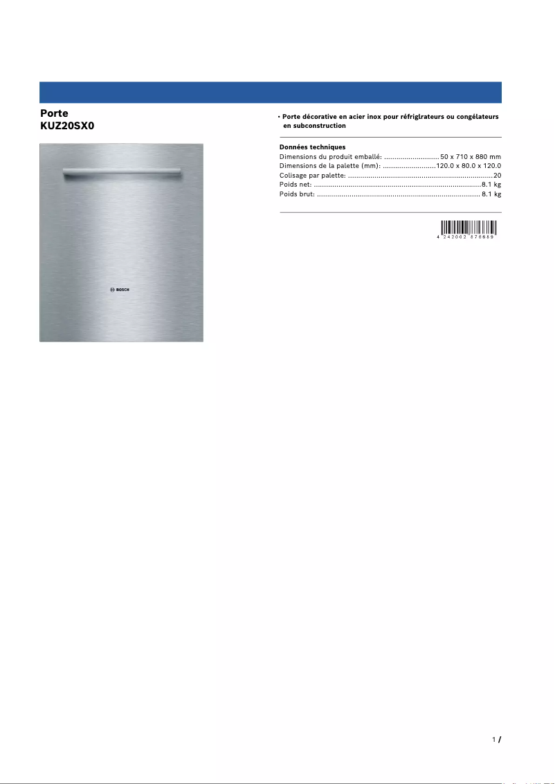 Page 1 de la notice Manuel utilisateur Bosch KUZ20SX0