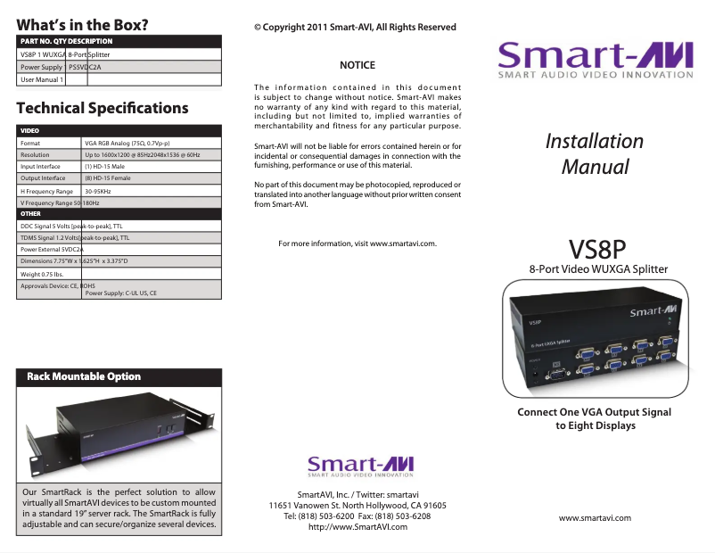 Page n°1 - Manuel utilisateur Smart-AVI VS8PS