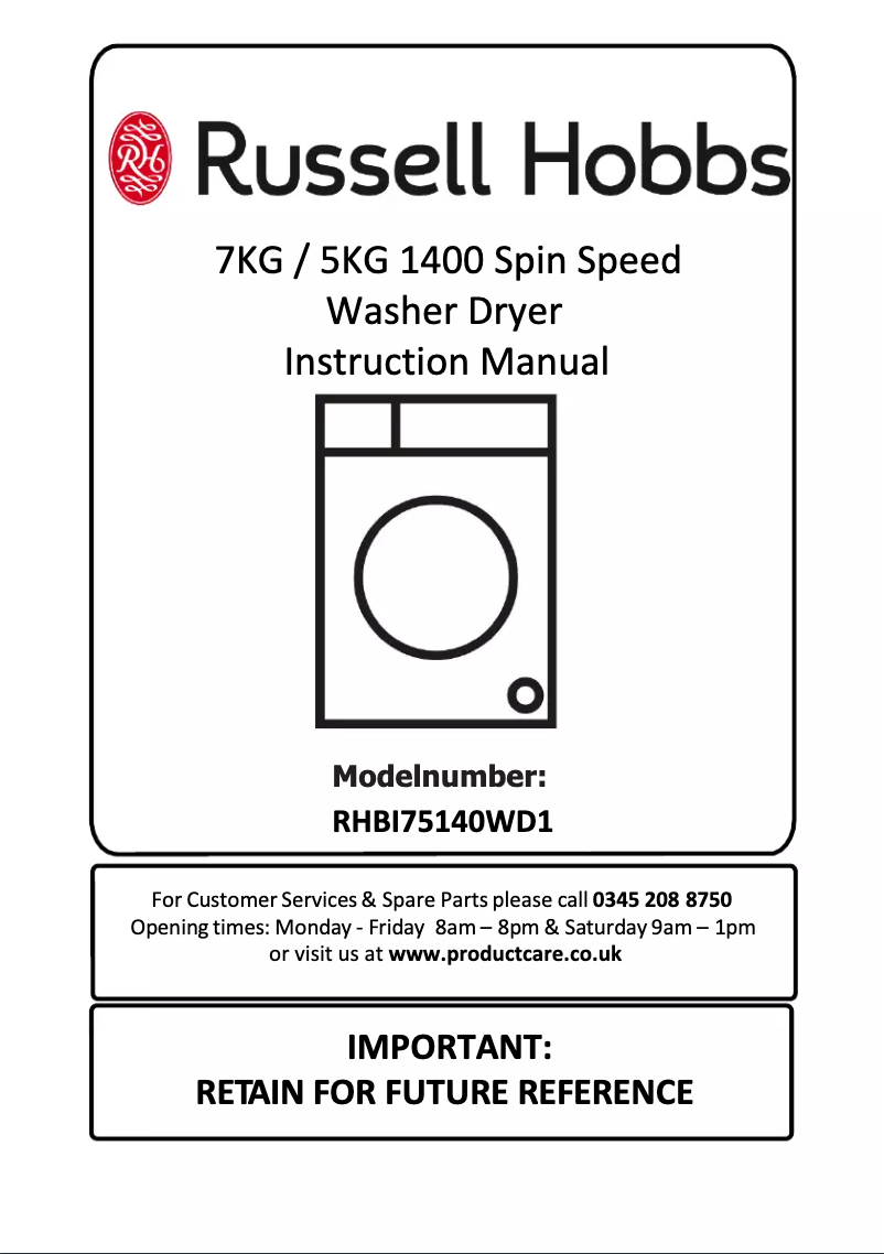 Page 1 de la notice Manuel utilisateur Russell Hobbs RHBI75140WD1