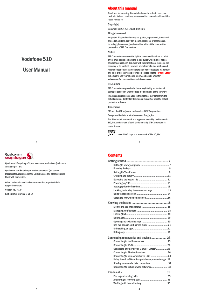 Image de la première page du manuel de l'appareil Vodafone 510