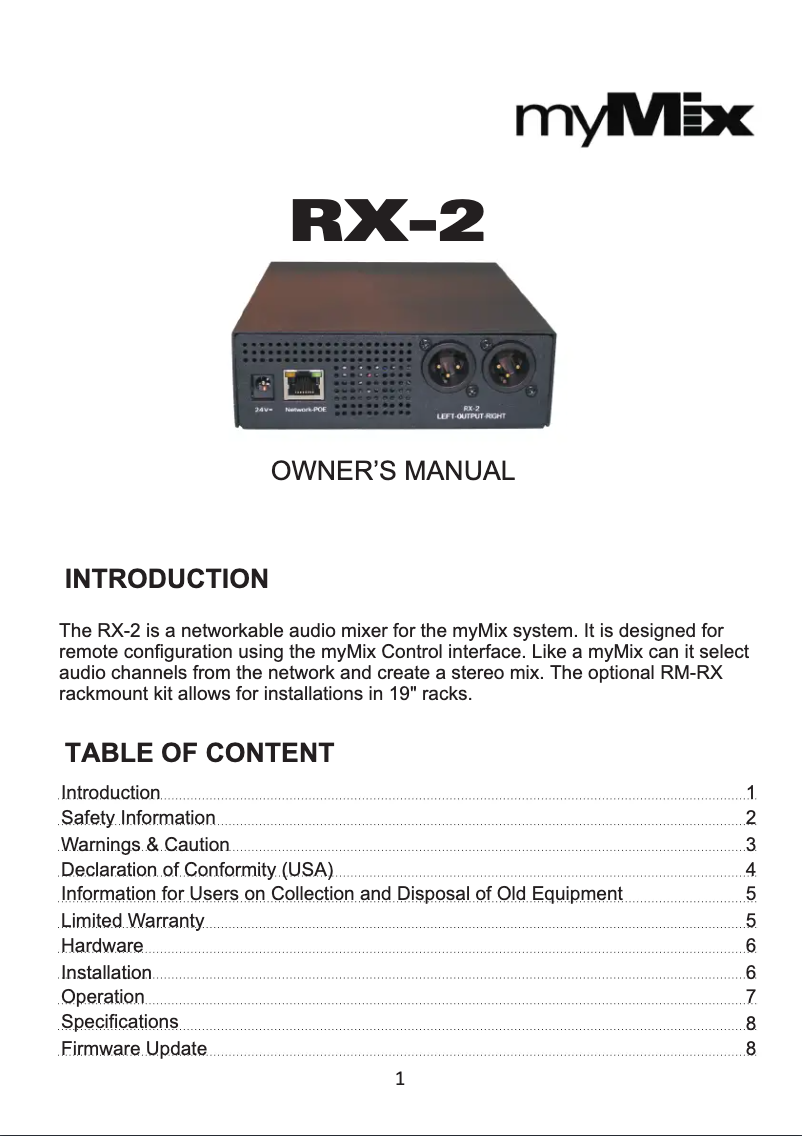 Page n°1 - Manuel utilisateur myMix RX-2