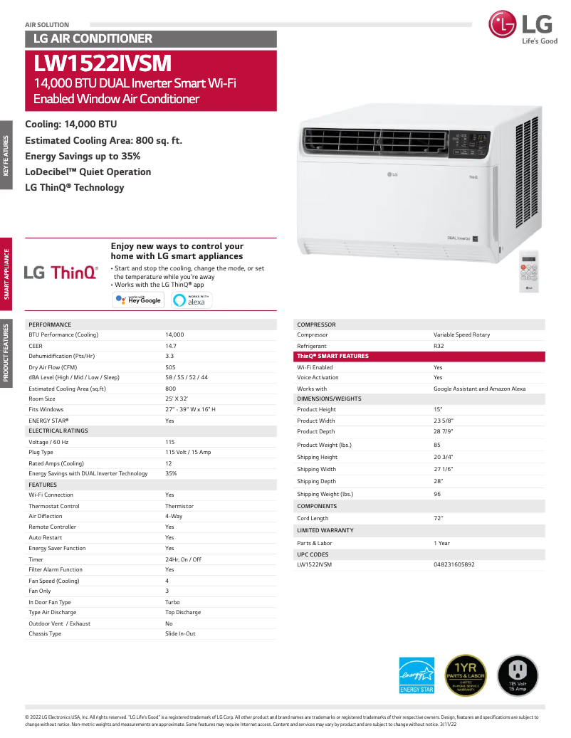 Image de la première page du manuel de l'appareil LW1522IVSM