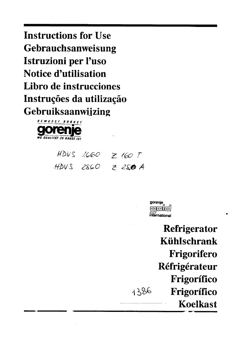 Page n°1 - Manuel utilisateur Gorenje Z280A