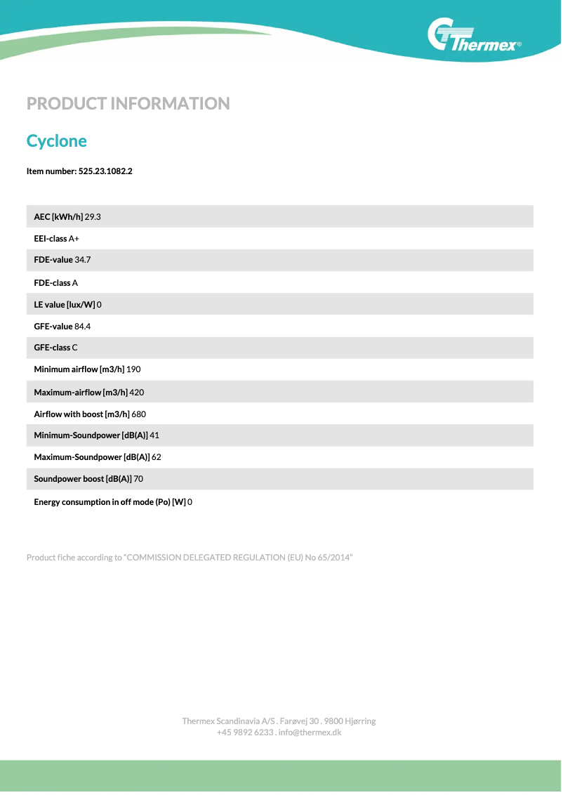 Page n°1 - Fiche technique Thermex Cyclone
