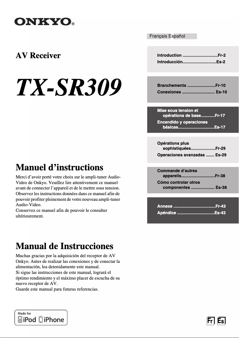 Page n°1 - Manuel utilisateur Onkyo TX-SR309