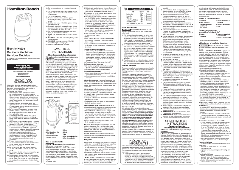 Page 1 de la notice Manuel utilisateur Hamilton Beach 41050