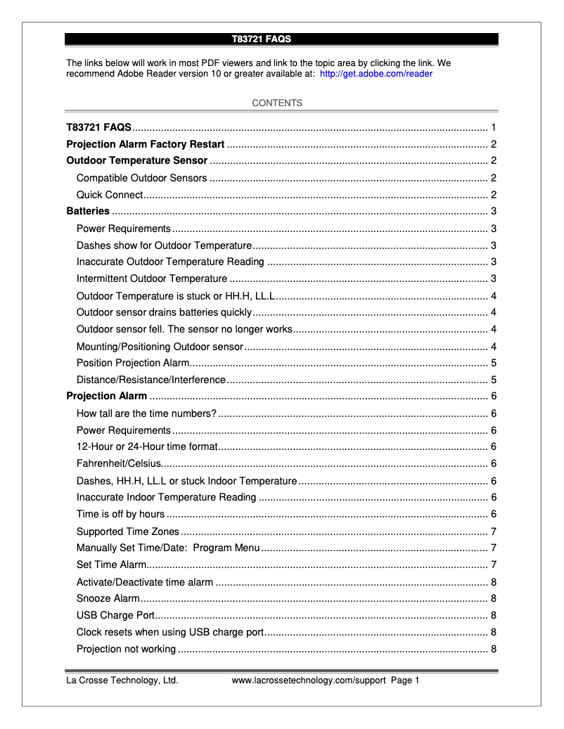 Page n°1 - FAQ La Crosse Technology T83721