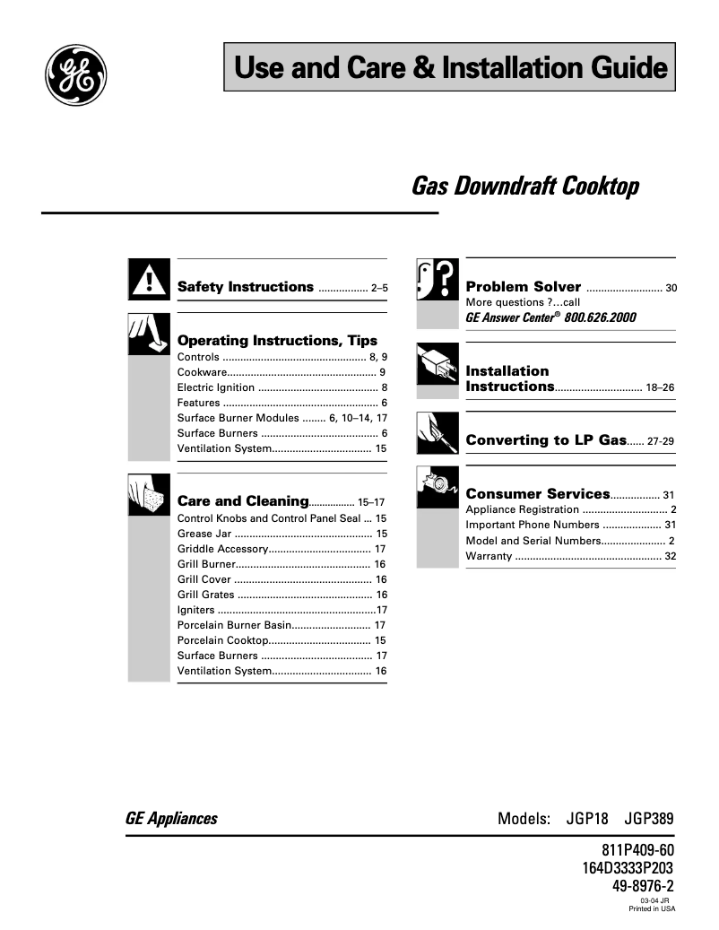Página 1 del manual Manual de uso y mantenimiento GE Profile JGP389BEVBB