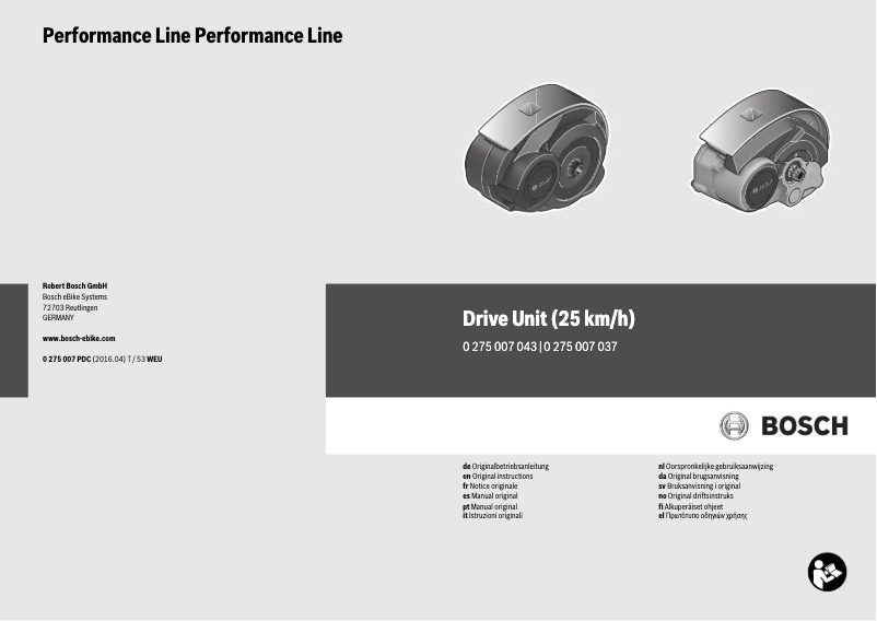 Page n°1 - Manuel utilisateur Bosch Performance Line Drive Unit 25 km-h