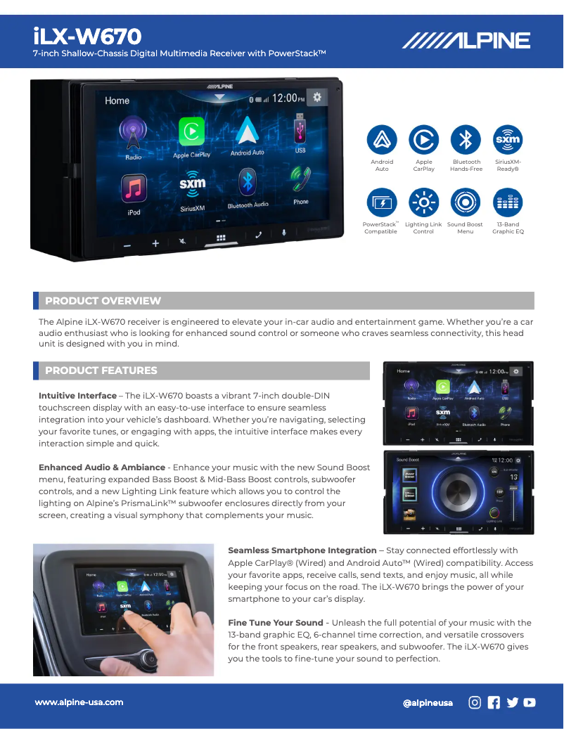 Page 1 de la notice Fiche technique Alpine iLX-W670