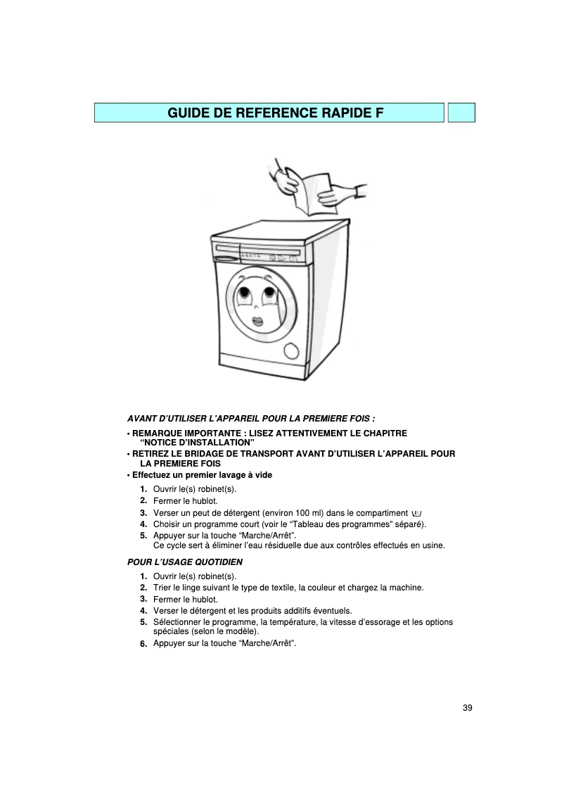 Page 1 de la notice Manuel utilisateur Whirlpool Champ 1200