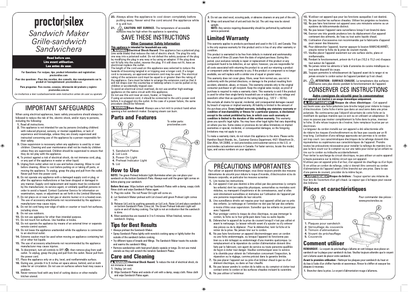 Page 1 de la notice Manuel utilisateur Proctor Silex 25415PS