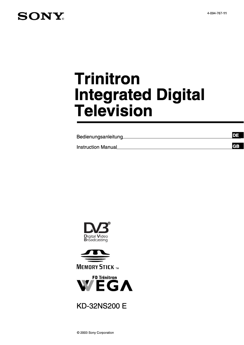 Page 1 de la notice Manuel utilisateur Sony KD-32NS200E