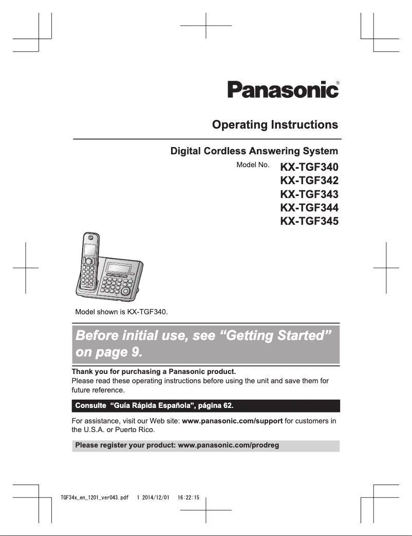 Page n°1 - Manuel utilisateur Panasonic KX-TGF340B