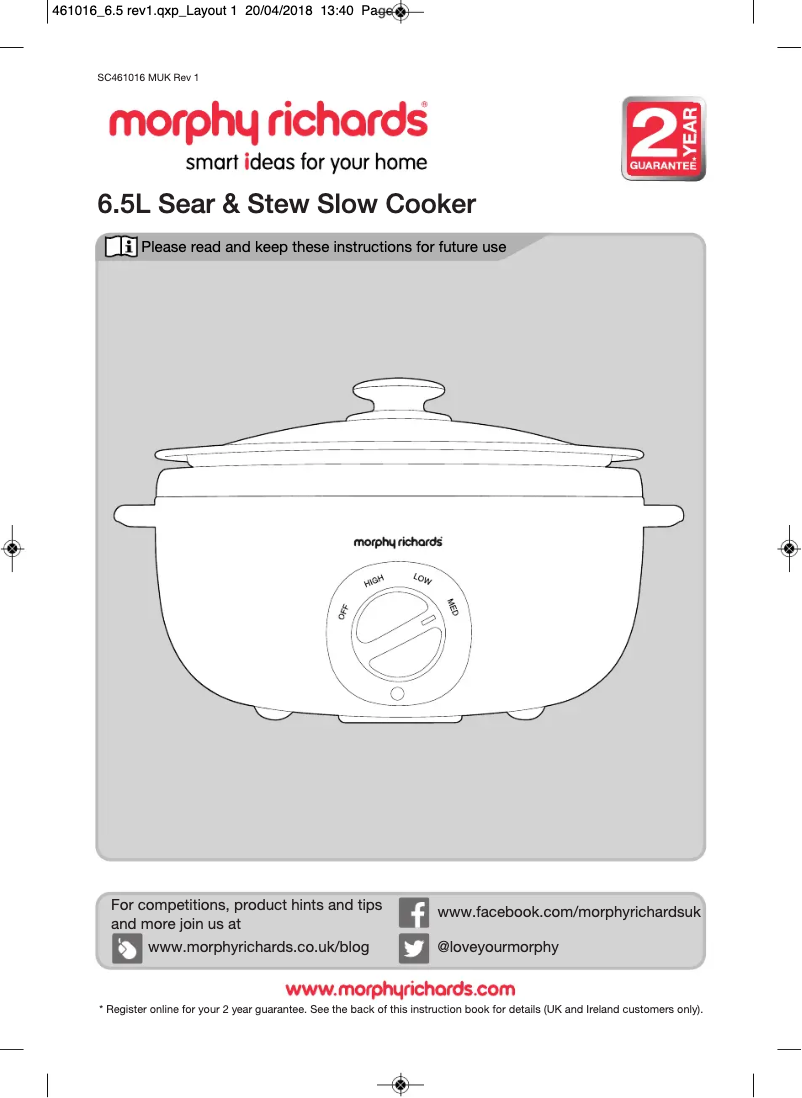 Page 1 de la notice Manuel utilisateur Morphy Richards Sear & Stew 461022