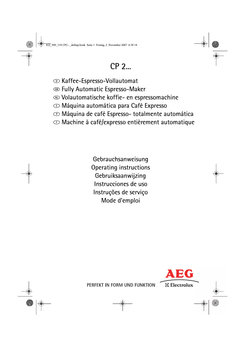 Image de la première page du manuel de l'appareil Cafe Perfetto CP 2500