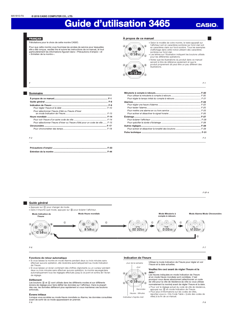 Page 1 de la notice Manuel utilisateur Casio G-Shock DW-5900