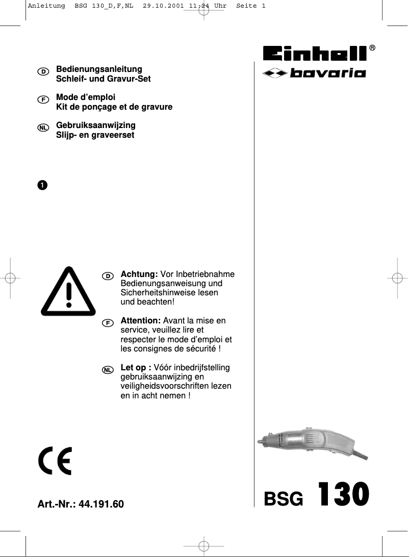 Page 1 de la notice Manuel utilisateur Bavaria by Einhell BSG 130