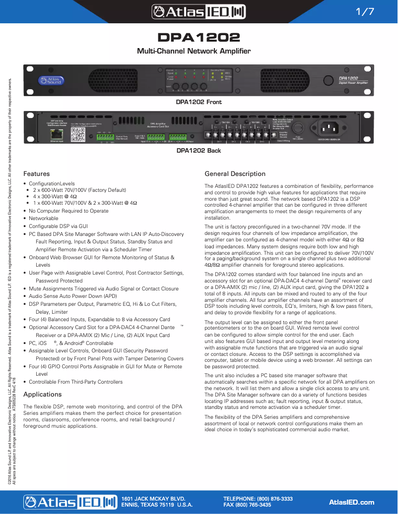 First page image of the manual for DPA1202