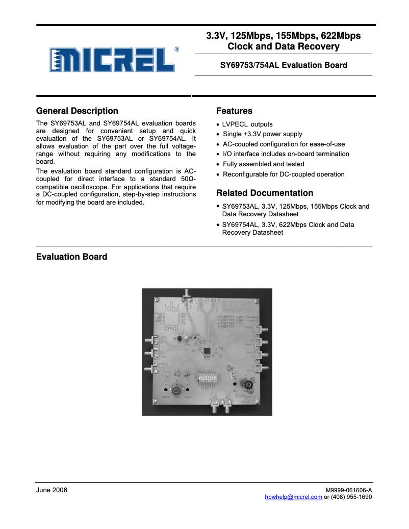 Page 1 de la notice Manuel utilisateur Microchip SY69753AL