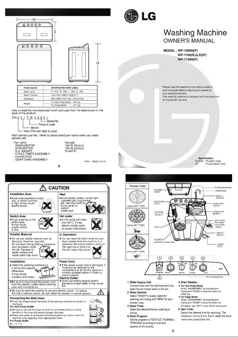 Page n°1 - Manuel utilisateur LG WP-1100RP