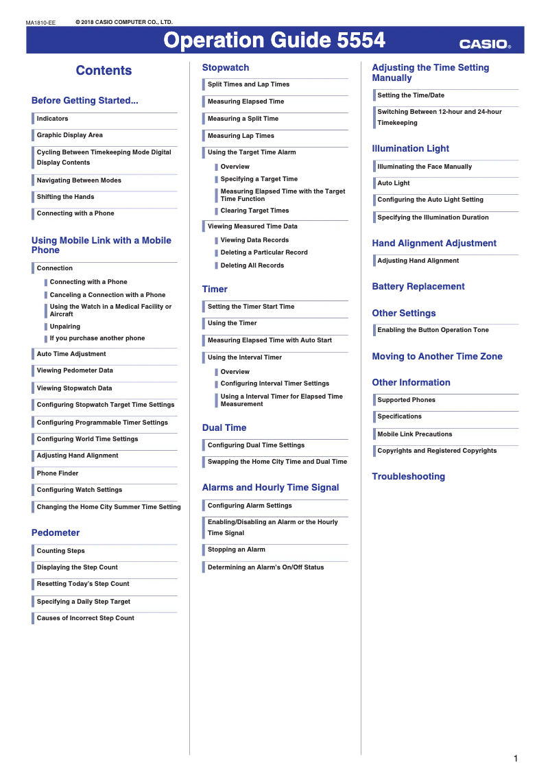 Page 1 de la notice Manuel utilisateur Casio G-Shock GBA-800-4AER