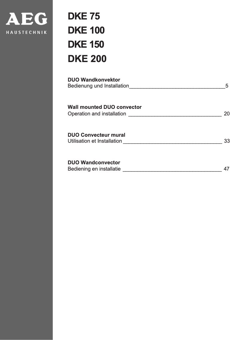 Page n°1 - Manuel utilisateur AEG DKE 100