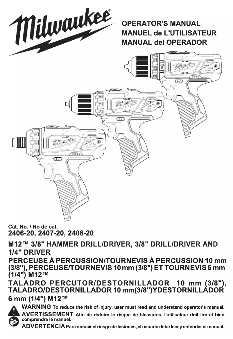 Page n°1 - Manuel utilisateur Milwaukee 2408-20