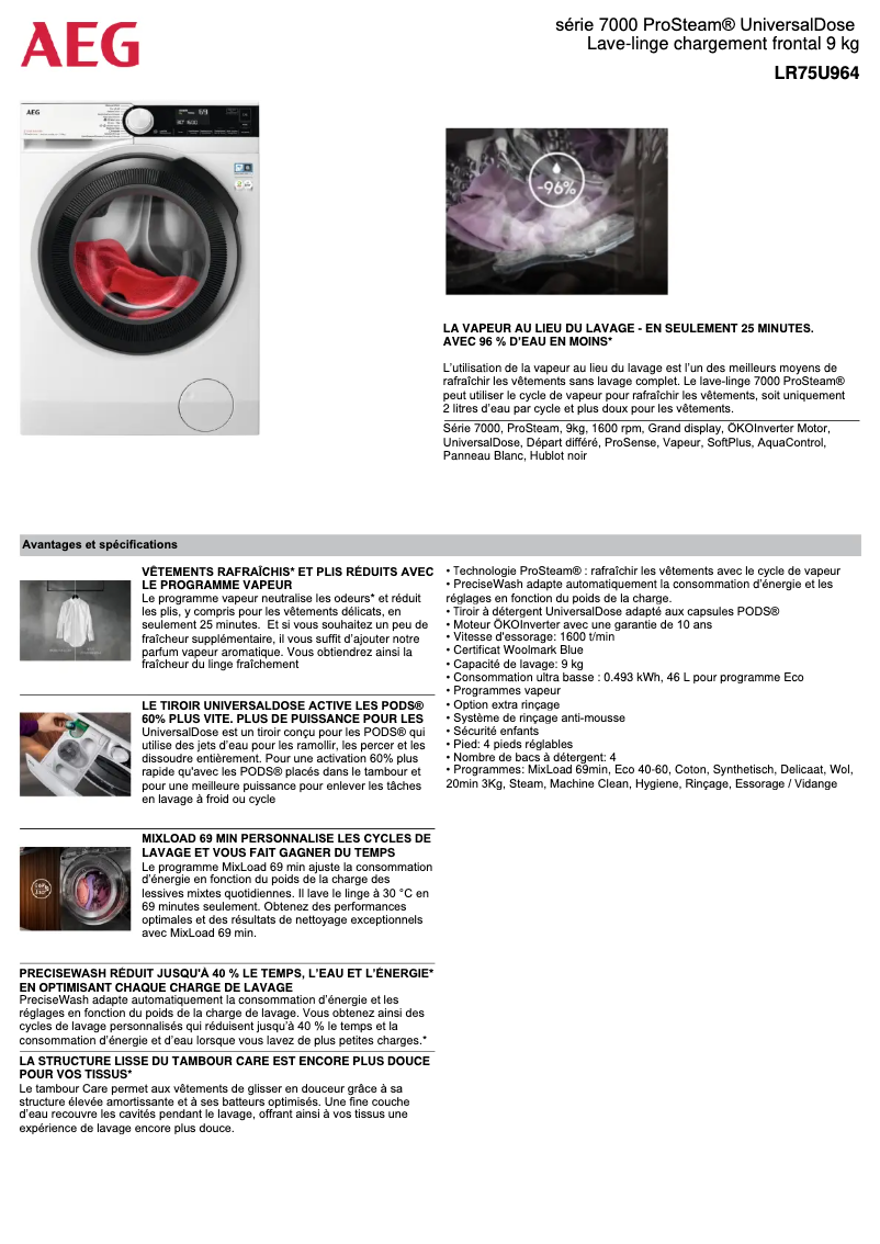 Page n°1 - Fiche technique AEG LR75U964