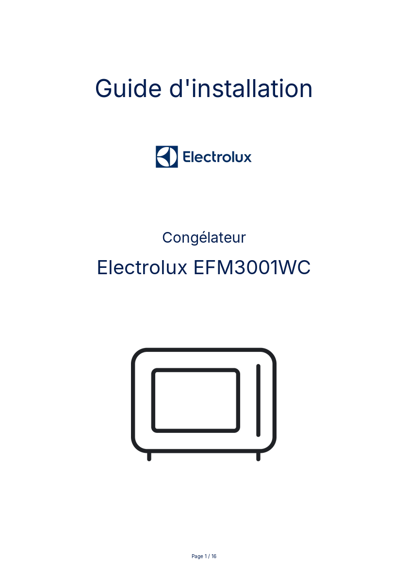 Page n°1 - Guide d'installation Electrolux EFM3001WC