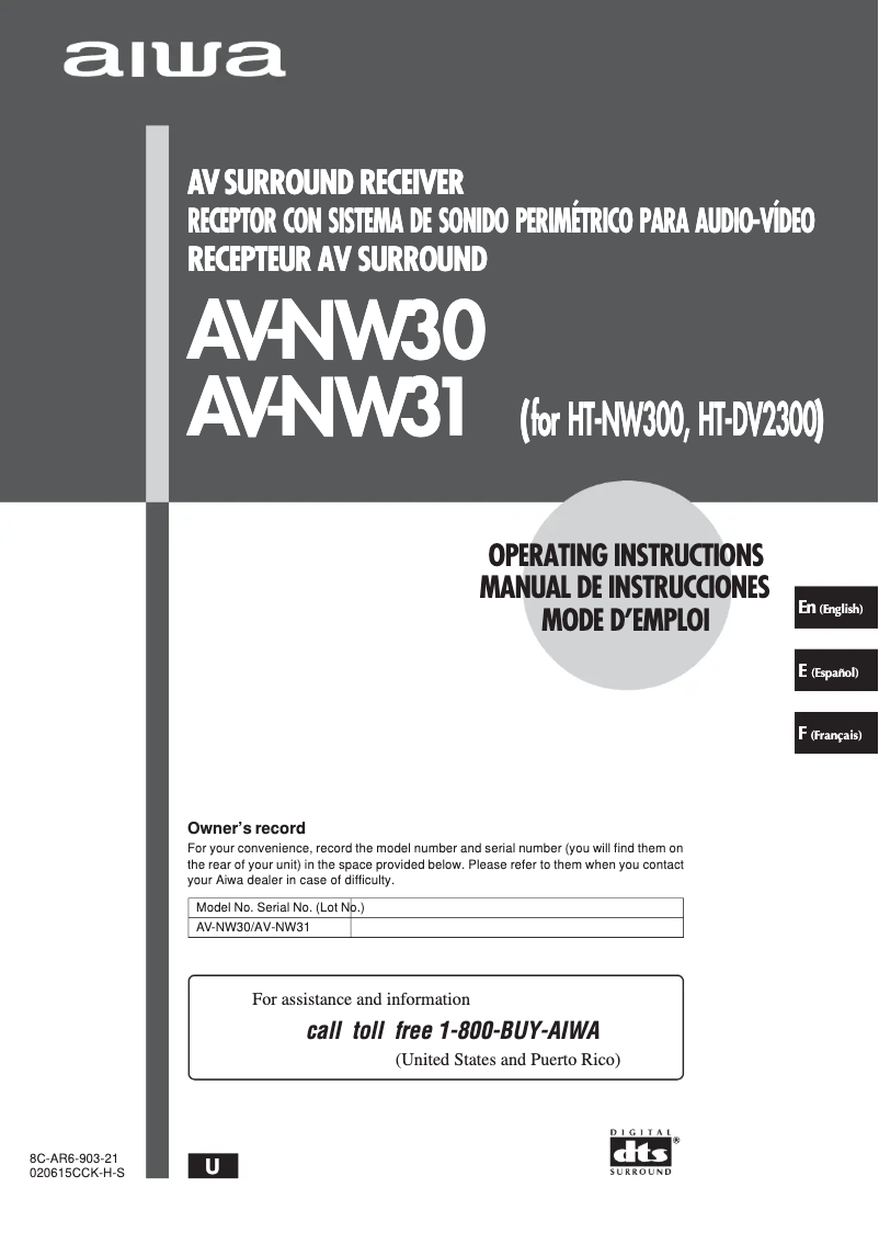 Page 1 de la notice Manuel utilisateur Aiwa AV-NW30