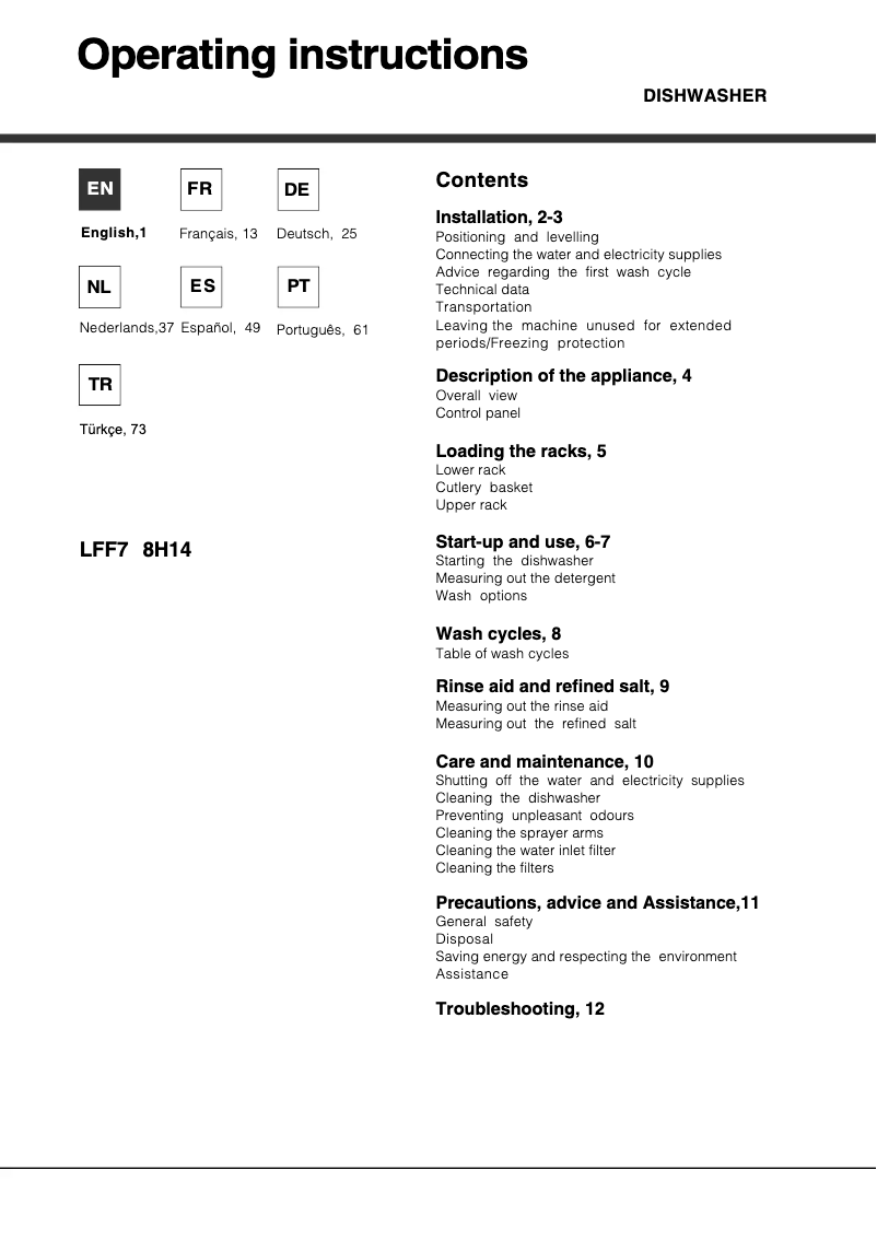 Page 1 de la notice Manuel utilisateur Hotpoint LFF7 8H14