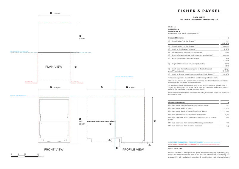 Page 1 de la notice Fiche technique Fisher & Paykel DD24DTI9_N